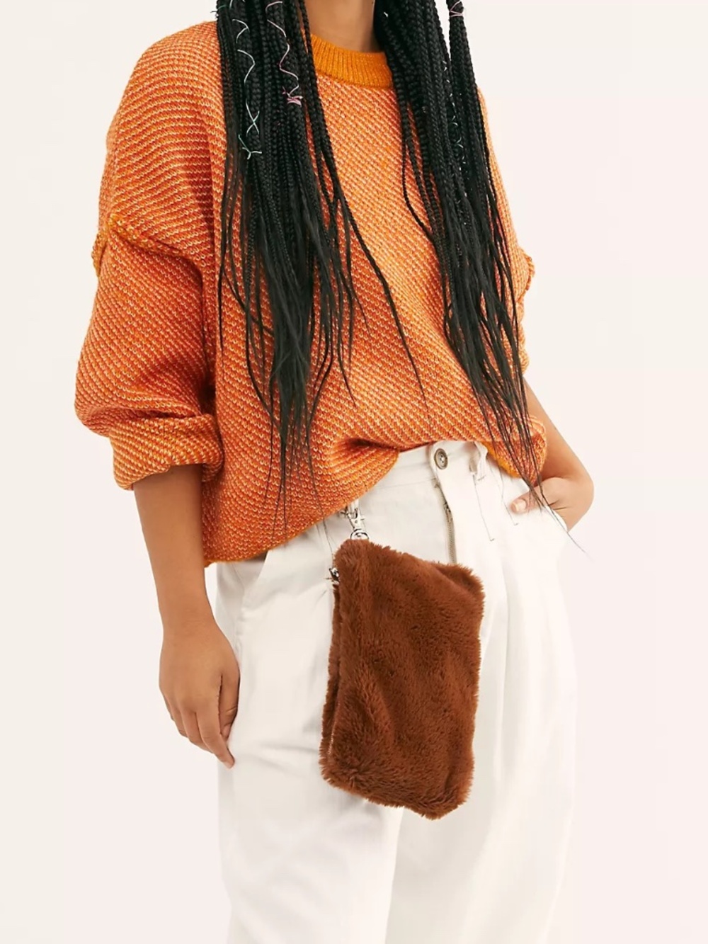 NWOT Free People Brown Faux Fur Essential Pouch Clutch